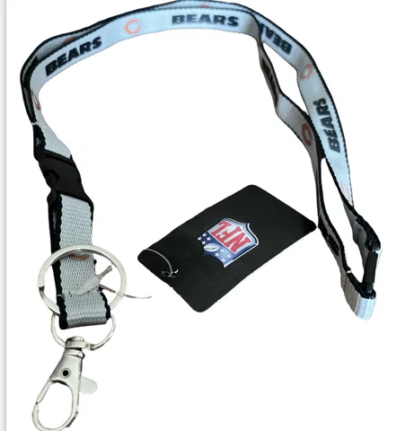 NFL Chicago Bears Silver Logo In Orange Lanyard W/ Key ring Cover