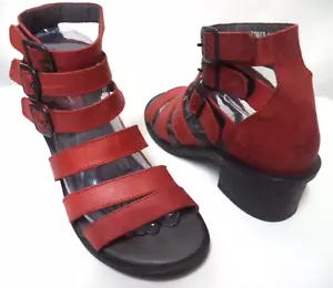 Fly London Leather strappy hook & loop red pumps sandals Size Sz 39 8 - 8.5 - Picture 1 of 18