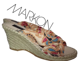 Markon Espadrille Shoe Womens 8.5M  Glynnis Fawn Paisley Print Fabric Jute Heel - Picture 1 of 6