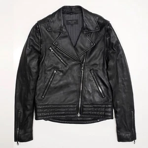 RAG BONE BOWERY Napa Leather Biker Jacket Quilt-Lined Zip-Off Sleeve Lace-up 2 S - Picture 1 of 9
