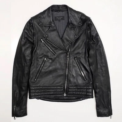 RAG BONE BOWERY Napa Leather Biker Jacket Quilt-Lined Zip-Off Sleeve Lace-up 2 S - Image 1 of 4