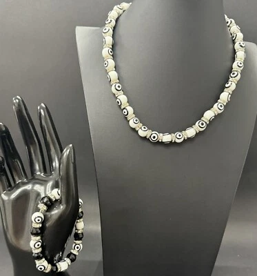Kalifano Black & White Evil Eye Glass Necklace (NWT) & Bracelet Cubic Zirconia - Image 1 of 4