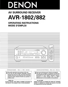 Denon AVR-1802 AVR-882 Receiver Owners Manual - Foto 1 di 1