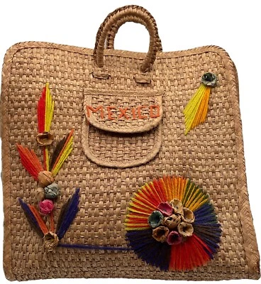 Vintage XL Mexico Straw Wicker Large Woven Bag Handbag w/ Handles 1970's - Image 1 of 4