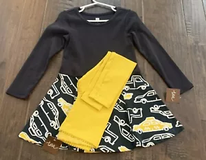 TEA COLLECTION Girl’s Black Taxi Traffic Skirted Twirl Dress Size 3 w/ Leggings - Picture 1 of 3