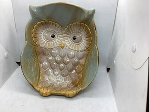 Owl Shaped Glazed Aqua/Gold Large Serving Bowl - Picture 1 of 6