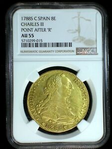 Kingdom of Spain 1788S C Gold 8 Escudos *NGC AU-55* Scarce 3 Year Type Looks Gr8