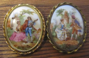 lot de 2 broches anciennes porcelaine de limoges dont une signée L Desvalois - Imagen 1 de 3