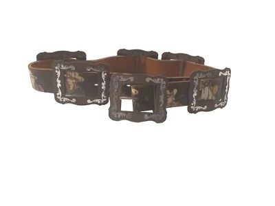 Cinturón adorno Nocona #N3466602-B de cuero marrón vaquera marco de metal plateado USADO Foto 1 de 4