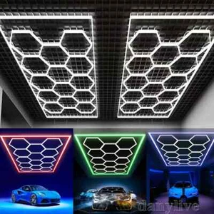 14Hex Hexagon LED RGB Lighting Car Detail Retail Garage Workshop Wall Light Lamp - Picture 1 of 24