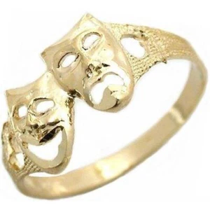 10K Gold Comedy & Tragedy Ring Drama Theatre Jewelry Size 8 - Picture 1 of 2
