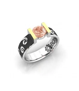 GIOIELLI BOHEMME / ANELLO IN ARGENTO CON ORO E TOPAZIO NATURALE DI PESCA / RR... - Foto 1 di 2