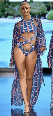 NWT Keva J Swimwear One Piece Swimsuit Bikini Blue Tribal Size Large New - Image 1 of 4