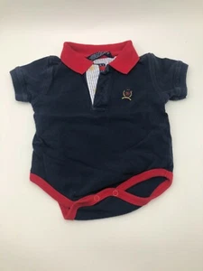 Vintage 1 Piece Tommy Hilfiger Infant 3-6 Months Blue Red Collar Baby Bodysuit - Picture 1 of 7