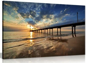 Pier bei Sonnenaufgang Meer Leinwand Wandbild Bild Druck - Bild 1 von 5