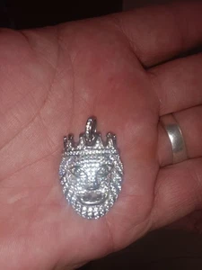 Lion Pendant Iced Real Solid 925 Silver Cubic Zirconia - Picture 1 of 6