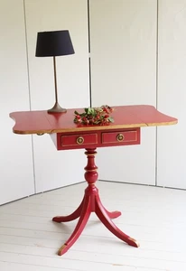 FINE QUALITY "ANTIQUE PAINTED" RED MAHOGANY DROP LEAF/EXTENDING/SIDE/LAMP TABLE - Picture 1 of 18