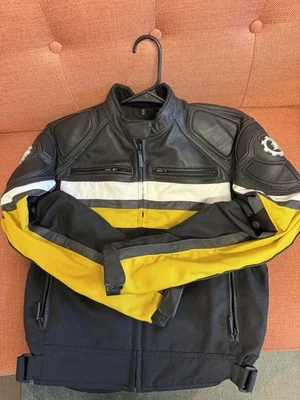 First Gear Women’s Small Moto Jacket Yellow And Black Leather - Image 1 of 4
