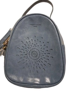 Aphison Forever Sunshine Steel BLUE Leather Mini Backpack, NWOT - Picture 1 of 8