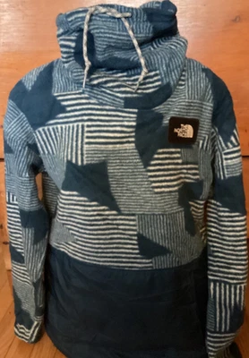 Pulôver THE NORTH FACE Riit gola capuz feminino PS azul-petróleo-bolsos canguru-geométrico - Imagem 1 de 4