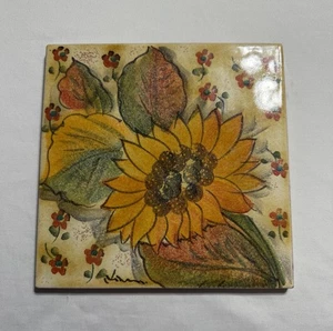 Vintage Italica Ars Italy Sunflower Ceramic Tile 8-Inch Trivet Wall Art - Bild 1 von 7