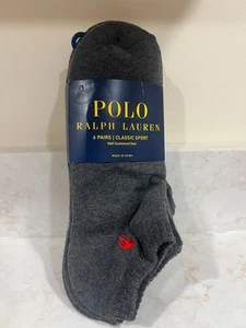 Polo Ralph Lauren Uomo Atletica 6 Pz Calze Taglio Basso Grigio Antracite Pony Logo OS - Foto 1 di 4