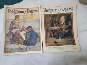 2 Antique Magazines The Literary Digest July 20 1912 & June 25 1921 - Picture 1 of 7