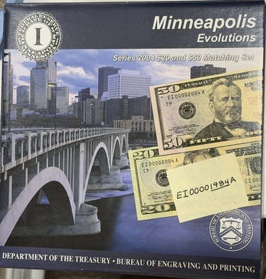 [LOW #1984] FRN $20 $50 2004 EVOLUTION SET MINNEAPOLIS EI FANCY YEAR S/N NO. - Image 1 of 2