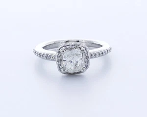 1,7 kt laborgefertigter Diamant E/VS1 Kissenschliff 14 K Gold vier Krappen Halo Akzent Ring - Bild 1 von 4