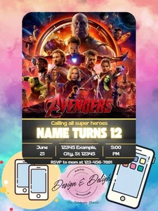 Personalised Avengers Birthday Party Digital Invitation for boy For Girl - Picture 1 of 5