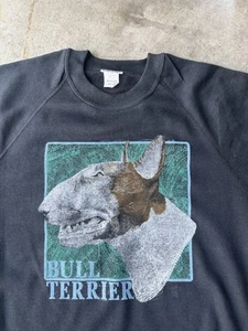 Vintage 80s Made In  USA Bull Terrier Dog Graphic Crewneck  Sweatshirt - Picture 1 of 6