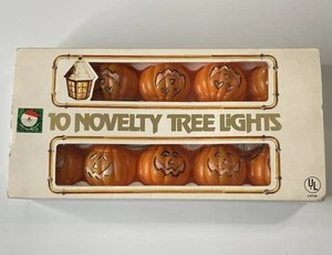 Halloween Vintage Pumpkin String Lights Jack O Lantern 10 light strand tested - Picture 1 of 7