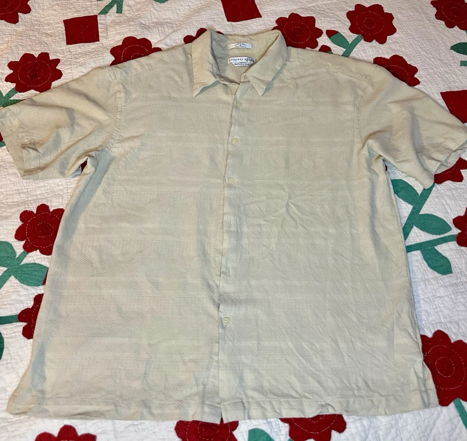 Geoffrey Beene Hombre Manga Corta 100% Seda Lavable Beige Texturizado Abotonable XL Foto 1 de 4