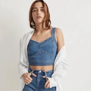 Madewell NWT New Blue Denim Crop Top festival back zip size 6 edgy boho 955 - Picture 1 of 11
