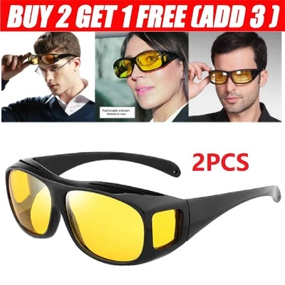 2 Sets HD Day & Night Vision glasses Men Driving Wraparound Sunglasses Summer~ - Image 1 of 4