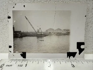 Vintage Snapshot Photo Crane Boats & Ships in Harbor 1946 - Picture 1 of 3