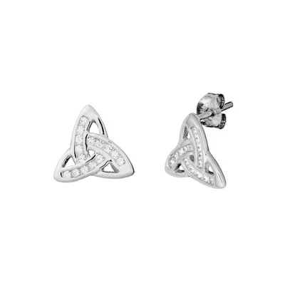 Silverly Orecchini 10 mm Zirconi Cubici Nodo Triquetra Argento Sterling .925 - Immagine 1 di 3