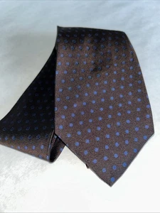 KITON MEN'S TIE BROWN BLUE POLKA DOT 100% SILK  WIDTH: 3.75" LENGTH: 60” - Picture 1 of 5