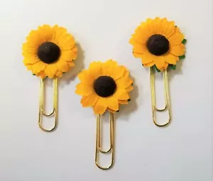 Set of 3 Handmade Decorative Yellow Flower Sunflower Large Paper Clip Bookmarks - Foto 1 di 1