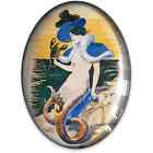 Vintage Victorian Mermaid Illustration Glass Cameo Cabochon Jewelry Supplies Art