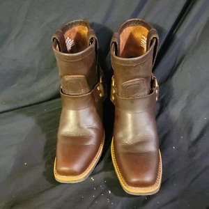 Justin Womens Heritage Buffalo Moto Boot Square Toe Brown Sz 6.5 - Picture 1 of 11