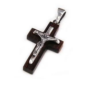 CRUCIFIXION JESUS CROSS 925 STERLING SILVER TEAKWOOD BIKER GOTHIC PENDANT ks-080 - Picture 1 of 5