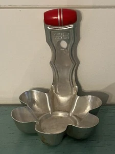 Vintage Nutbrown Metal Egg Poacher Tool Red Wood Handle England Excellent! - Picture 1 of 2