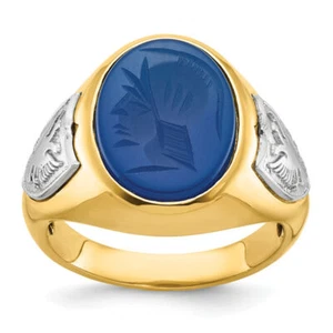 14K Solid Two Tone Gold Mens Blue Agate Statement Ring - Picture 1 of 28