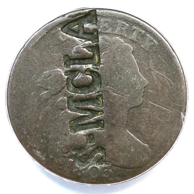 1803 ANACS AG3 Details Counterstamped S-MCLA Draped Bust Large Cent Coin 1c - Image 1 of 3