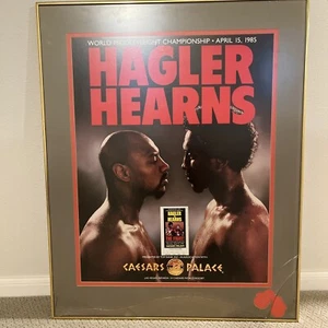 Hagler vs Hearns Boxing Poster Caesar’s Palace Las Vegas 1985 With Ticket Stub - Picture 1 of 12