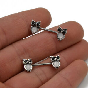 OWL Nipple Bar Opal PAIR Sexy Body Jewelry Ring Stainless Steel Bar Piercing