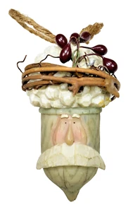 3.5” Santa Head Faux Wood Resin Acorn Christmas Holiday Ornament - Picture 1 of 3