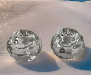 Kosta Boda Crystal SNOWBALL Votive Tea Light Candle Holder Sweden Set Of 2 - Picture 1 of 6
