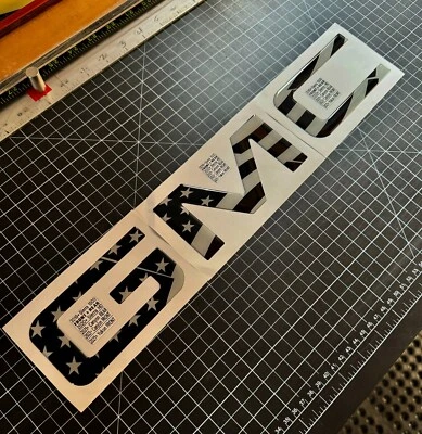 FITS 2019+ GMC SIERRA ONLY* PRECUT (domed) emblem overlays BLACK/GREY FLAG WAVY - Image 1 of 4